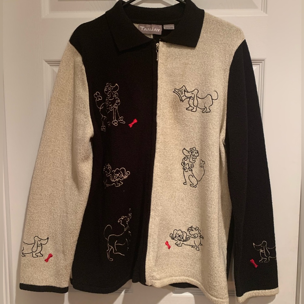 Embroidered Dog Zipper Sweater by Tanjay